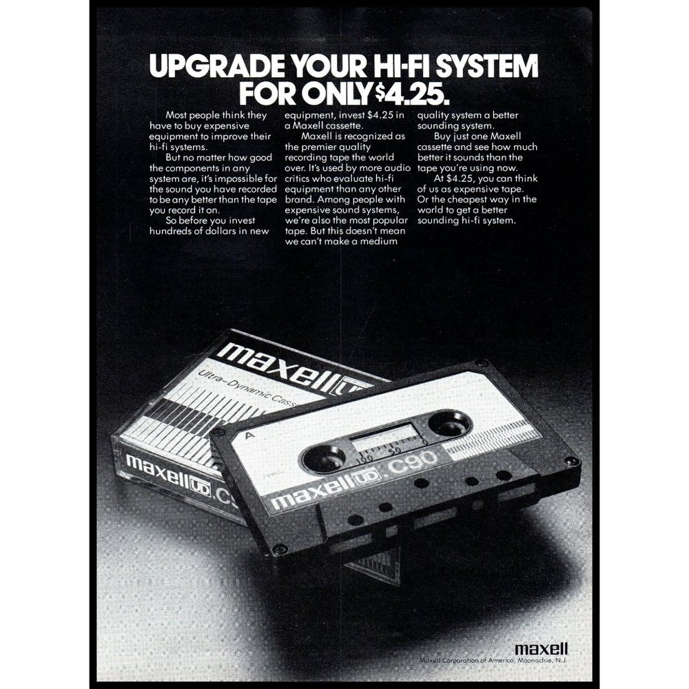 1977 Maxell Ultra Dynamic C90 Cassette Tape Vintage Print Ad Audiophile Wall Art
